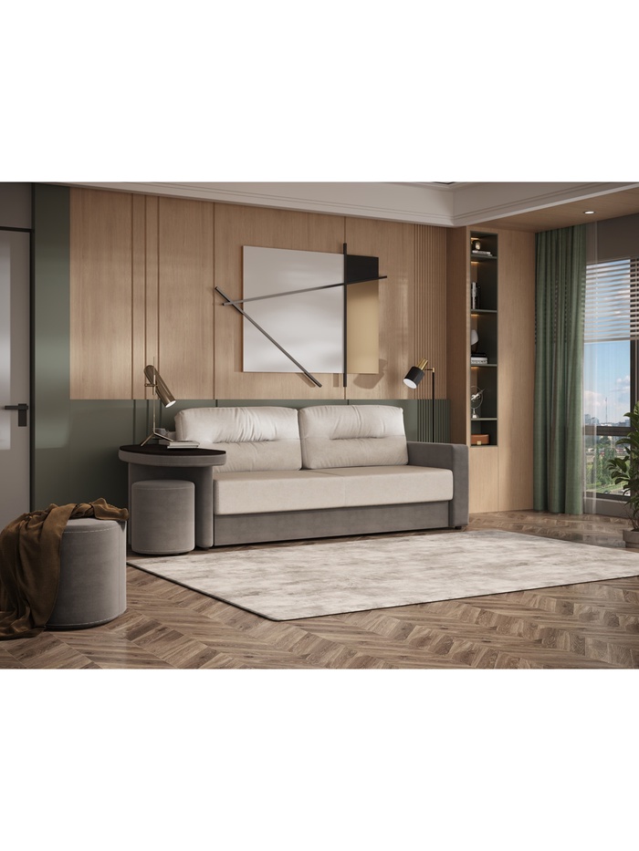 Диван прямой «Сантана 4», со столом, левая, НПБ, «еврокнижка», цвет бежевый/коричневый ultra ivory/ultra stone