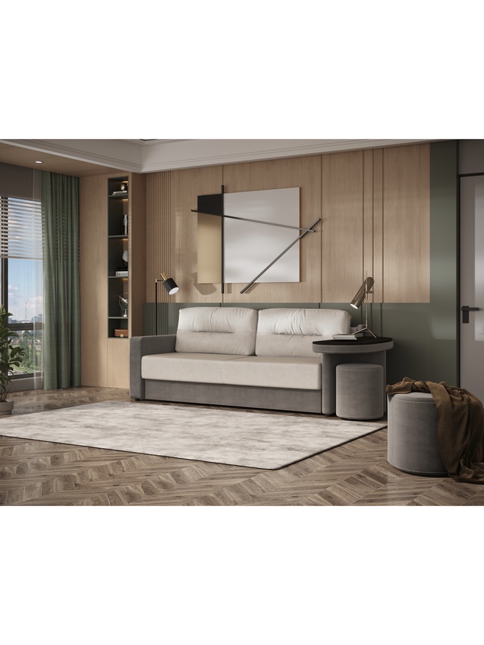 Диван прямой «Сантана 4», со столом, правая, НПБ, «еврокнижка», цвет бежевый/коричневый ultra ivory/ultra stone